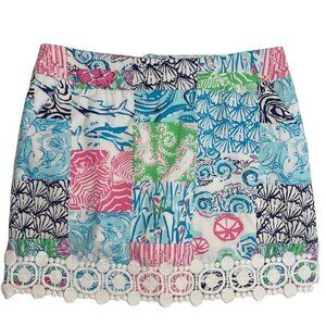 LILLY PULITZER Sea Life Skort Size 4 Multicolor Mini Pockets‎ Venice Lace #80502